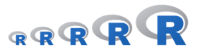 5 R logos with the capital R and circle behind going from small to large in size.